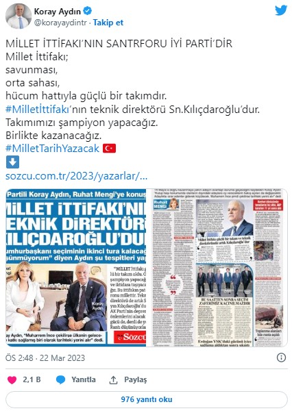İYİ Partili Koray Aydın'dan kafaları karıştıran sözler: Millet İttifakı'nın teknik direktörü Kılıçdaroğlu’dur